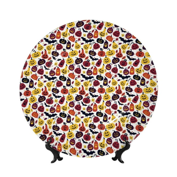 Kdxio Halloween Pumpkin Bone China Decorative Plate Ceramic Decorative Plate for Home Office Wall Stand Decorative Plates for Home Bedroom-7in