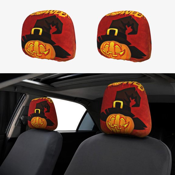 Kdxio Halloween Pumpkin Pattern Print 2 Piece Car Head Rest Covers Set Auto Front/Rear Seats Headrest Cover Universal Fit Most Cars,Sedan, SUV
