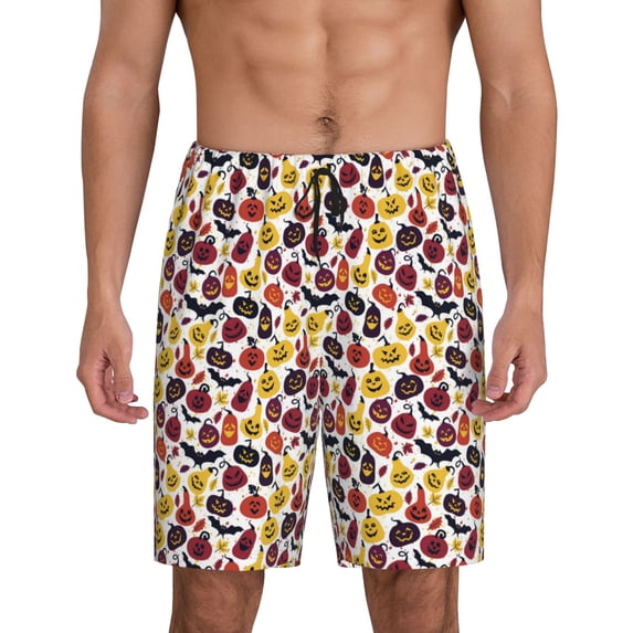 Kdxio Halloween Pumpkin Print Mens Sleep Shorts Bottoms Soft Comfy Pajama Wear Pants with Drawstring Pockets