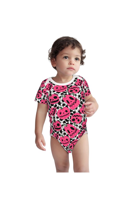 Halloween Pumpkins Pattern Unisex Baby Cotton Short Sleeve Bodysuits-2 Years