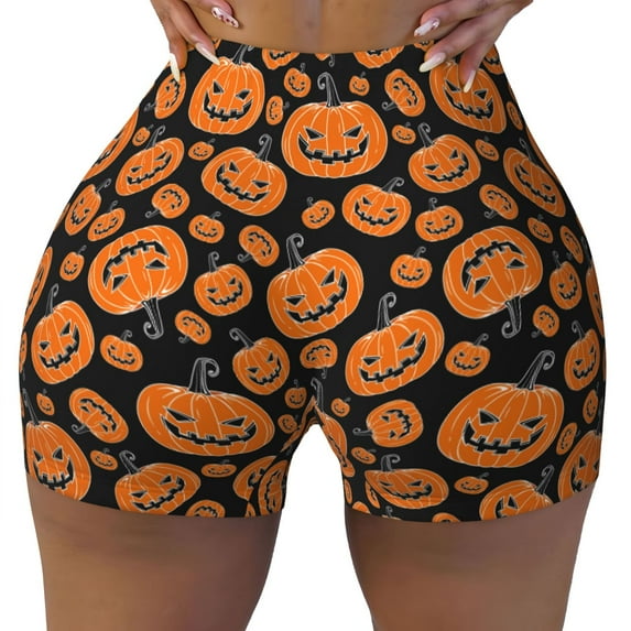 Kdxio Halloween Pumpkins Print Workout Shorts for Women Seamless Soft Smooth Gym Yoga Scrunch Active Shorts