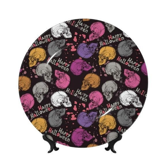 Kdxio Halloween Skeleton Bone China Decorative Plate Ceramic Decorative Plate for Home Office Wall Stand Decorative Plates for Home Bedroom-10in