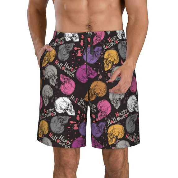 Kdxio Halloween Skeleton Pattern Mens Casual Shorts - Drawstring Summer Beach Sports Shorts for Men