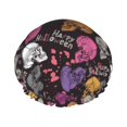 thumbnail image 1 of Kdxio Halloween Skeleton Print Shower Cap for Women,Elastic and Reusable,Double Waterproof Layers Bathing Hat, 1 of 9