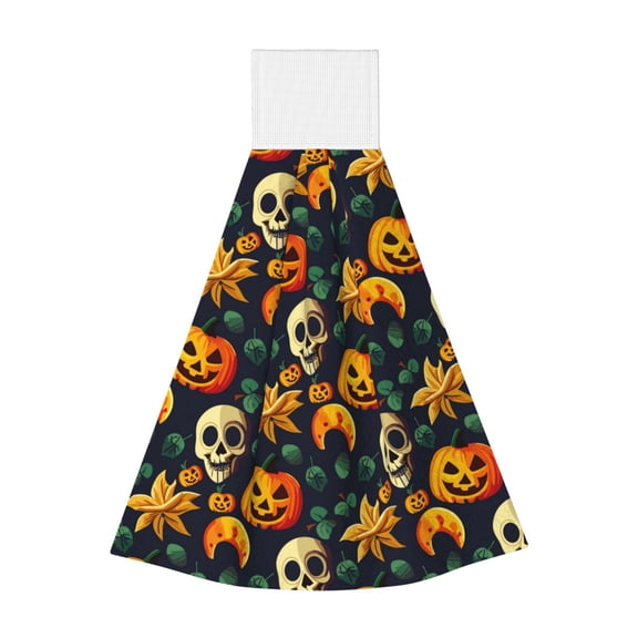 Kdxio Halloween Skull Hand Towel with Loop Hanging Towel Absorbent Tie Towels for Kitchen Tea Bar Bathroom Decor