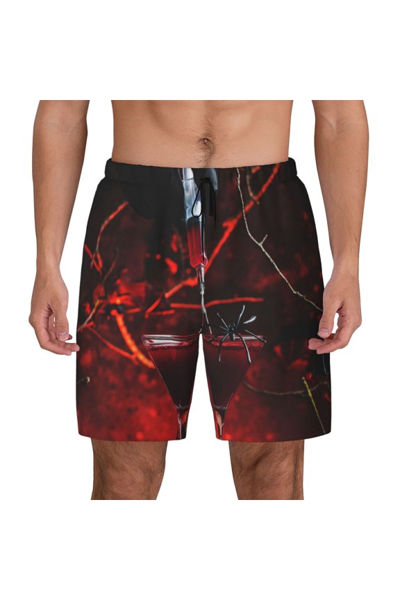 Halloween Vampire Party Print Men's Swim Trunks with Compression Liner 7 Inch Inseam Quick Dry Swim Shorts