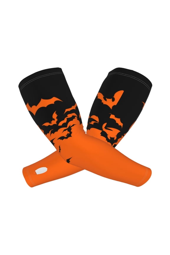 Halloween With Black Bats Print UV Sun Protection Arm Sleeves - Tattoo Cover Up - Basketball Arm Sleeve UPF 50 Cooling for Men Women