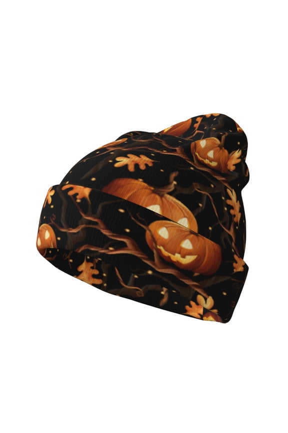 Halloween With Pumpkins Winter Beanie for Men Women Beanie Knit Hat Cuffed Cap Beanie Knit Chunky Snow Cap