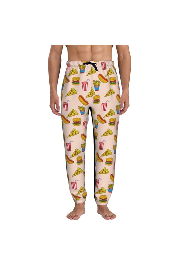 Hamburger Pizza Coke Pattern Joggers,Sweatpants for Men with Pockets-X-Large