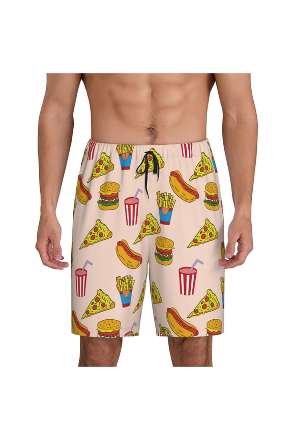 Hamburger Pizza Coke Print Mens Sleep Shorts Bottoms Soft Comfy Pajama Wear Pants with Drawstring Pockets