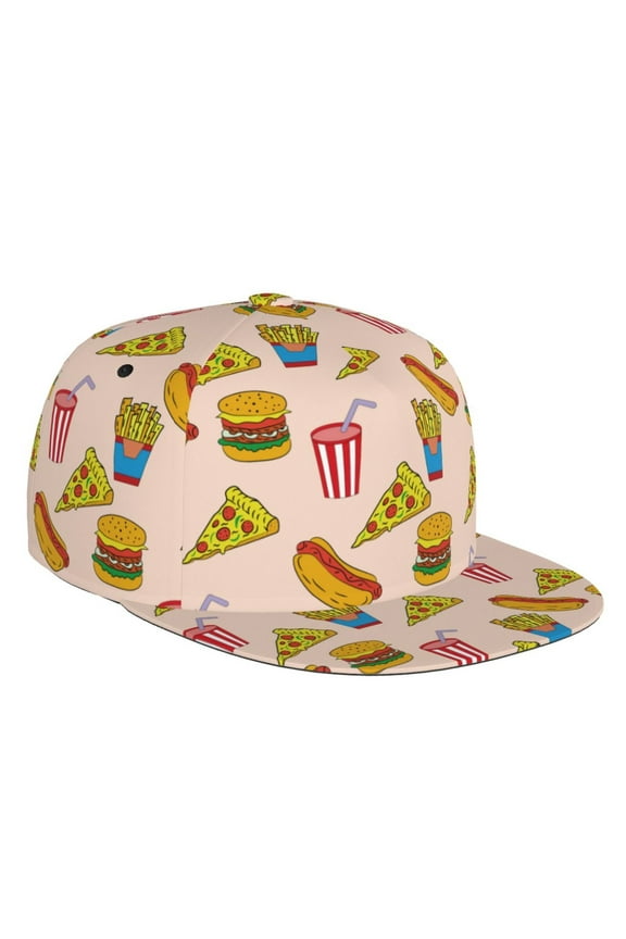 Hamburger Pizza Coke Print Snapback Hat for Men Women,Adjustable Baseball Cap