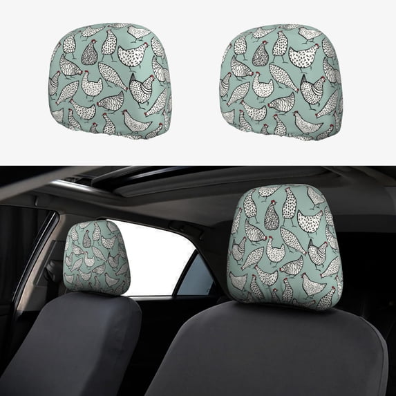 Kdxio Hand Drawn Chickens Pattern Print 2 Piece Car Head Rest Covers Set Auto Front/Rear Seats Headrest Cover Universal Fit Most Cars,Sedan, SUV