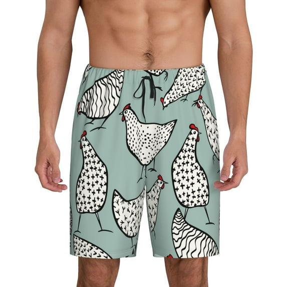 Kdxio Hand Drawn Chickens Print Mens Sleep Shorts Bottoms Soft Comfy Pajama Wear Pants with Drawstring Pockets