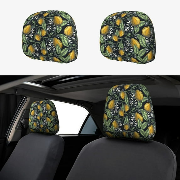 Kdxio Hand Drawn Citrus Fruits Elegant Lemons Pattern Print 2 Piece Car Head Rest Covers Set Auto Front/Rear Seats Headrest Cover Universal Fit Most Cars,Sedan, SUV