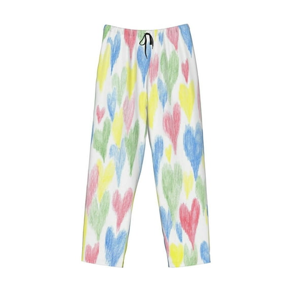 Kdxio Hand Drawn Colored Hearts Print Men's Sleep Pajama Pant Lounge Pants with Pockets