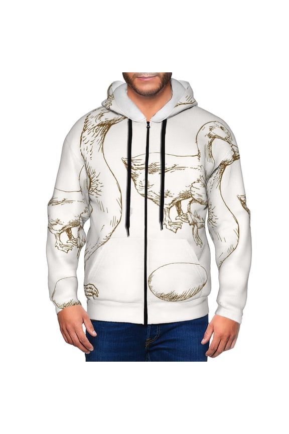 Hand Drawn Goose Print Men Hoodies Casual Hoodies for Men with Zip Pockets Full Zip Long Sleeve Sweatshirt Sports Hooded Jacket-Medium