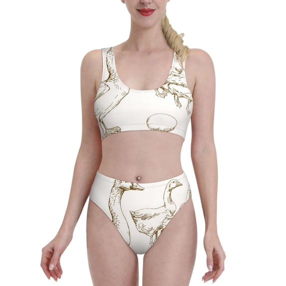 Kdxio Hand Drawn Goose for Womens High Waisted Bikini Top Sports Style Two Piece Bathing Suits