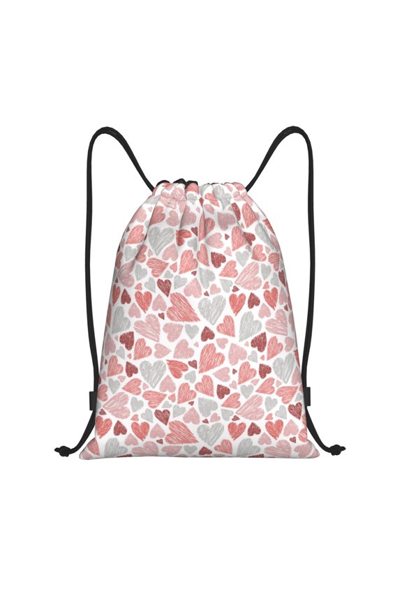 Hand Drawn Hearts Print Drawstring Backpack Bag,Waterproof Draw String Back Sack, Gym Drawstring Bags Swim Bag For Unisex