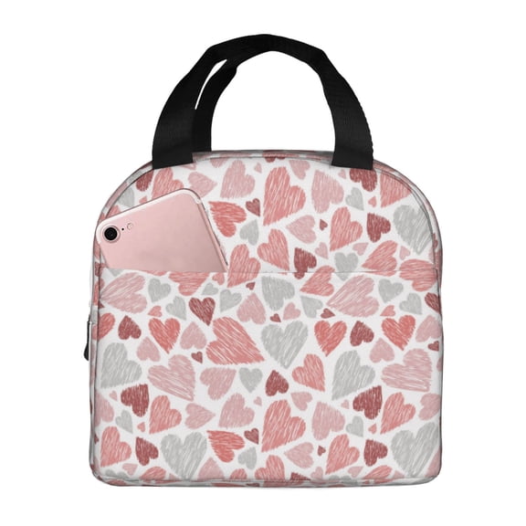 Kdxio Hand Drawn Hearts Print Insulated Lunch Bag,Reusable Tote Lunch Box for Women Men,Leakproof Cooler Lunch Bags for Work Office Travel Picnic
