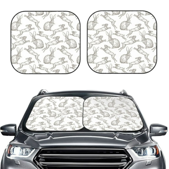 Kdxio Hand Drawn Rabbit Print 2-Piece Sun Shade Front Windshield - Foldable Car Front Window Sunshades for Most Sedans SUV Truck