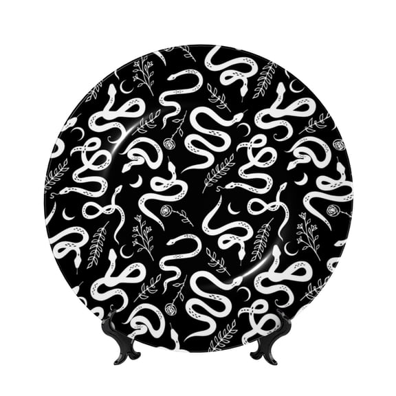 Kdxio Hand Drawn Snake Bone China Decorative Plate Ceramic Decorative Plate for Home Office Wall Stand Decorative Plates for Home Bedroom-6in