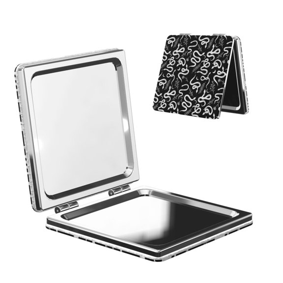 Kdxio Hand Drawn Snake Pocket Mirror, 1X/2X Travel Makeup Mirror 2-Sided Folding Small Mirror Portable Double-Sided Magnifying Cosmetic Mirror for Gift-Square