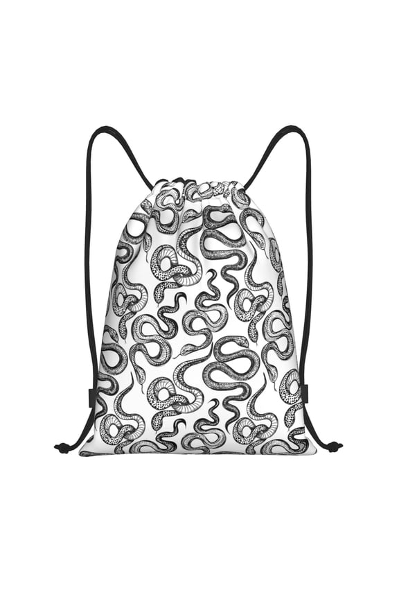Hand Drawn Snake Print Drawstring Backpack Bag,Waterproof Draw String Back Sack, Gym Drawstring Bags Swim Bag For Unisex