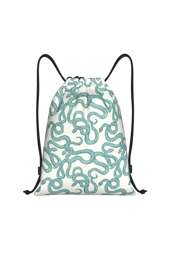 Hand Drawn Snake Print Drawstring Backpack Bag,Waterproof Draw String Back Sack, Gym Drawstring Bags Swim Bag For Unisex