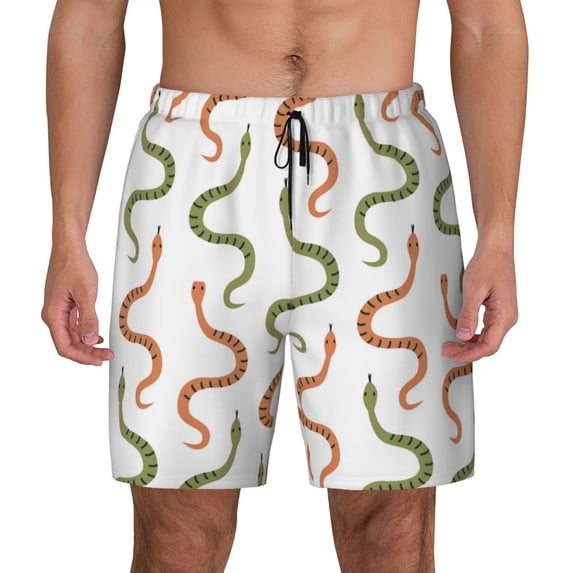 Kdxio Hand Drawn Snake Print Men's Swim Trunks with Compression Liner 7 Inch Inseam Quick Dry Swim Shorts