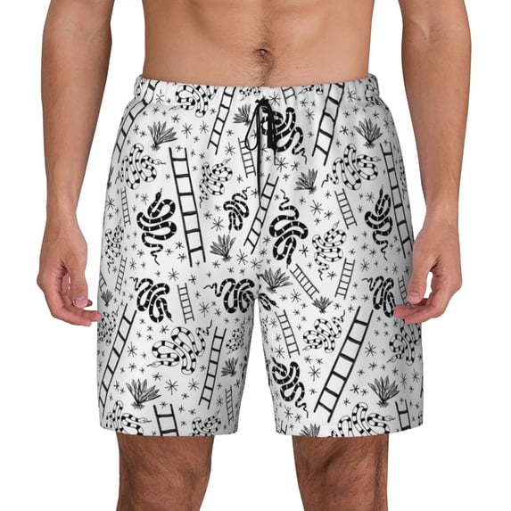 Kdxio Hand Drawn Snake Print Men's Swim Trunks with Compression Liner 7 Inch Inseam Quick Dry Swim Shorts