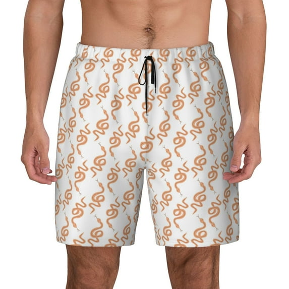 Kdxio Hand Drawn Snake Print Men's Swim Trunks with Compression Liner 7 Inch Inseam Quick Dry Swim Shorts