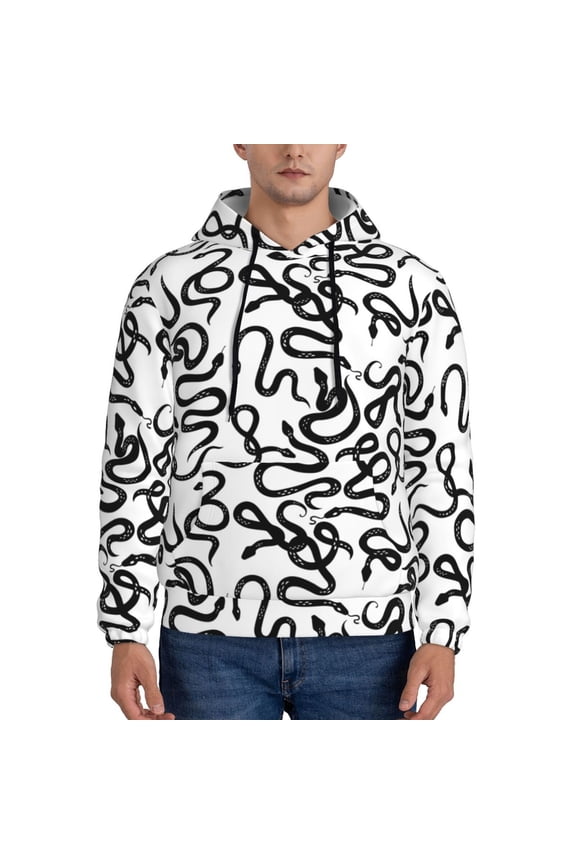 Hand Drawn Snake Print Mens Casual Hooded Collar Drawstring Hoodies Pullover Sweatshirts Casual Long Sleeve Shirts-Small