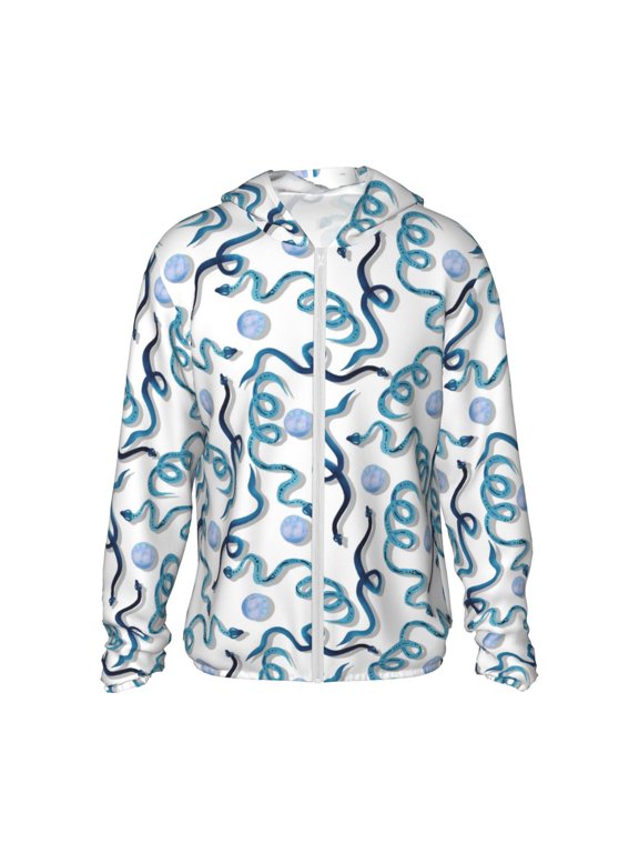 Hand Drawn Snake Print Women Men Sun Protection UPF 50+ Jackets Zip Up Long Sleeve Hoodie Hiking Lightweight with Pockets