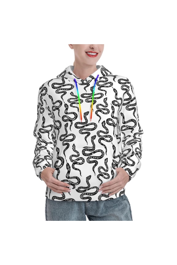 Hand Drawn Snake Print Womens Oversized Hoodies Sweatshirts Hooded Pullover Tops Sweaters Casual-Medium