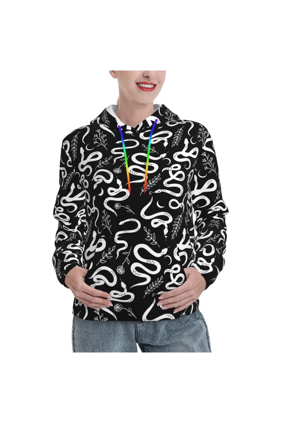 Hand Drawn Snake Print Womens Oversized Hoodies Sweatshirts Hooded Pullover Tops Sweaters Casual-Small