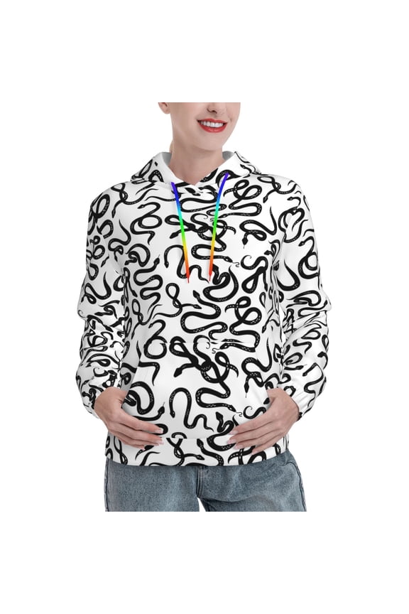 Hand Drawn Snake Print Womens Oversized Hoodies Sweatshirts Hooded Pullover Tops Sweaters Casual-Small