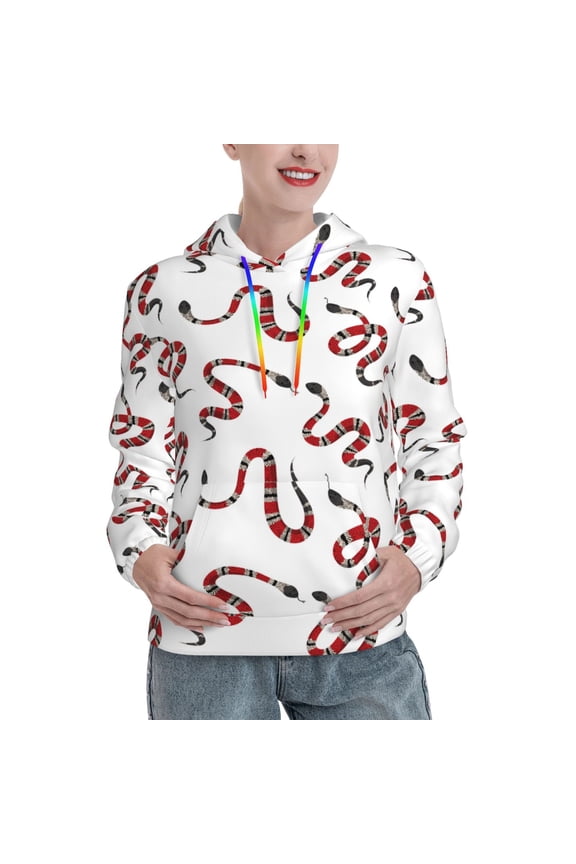 Red Snake Print Womens Oversized Hoodies Sweatshirts Hooded Pullover Tops Sweaters Casual-