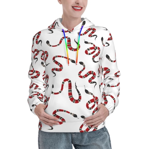 Kdxio Red Snake Print Womens Oversized Hoodies Sweatshirts Hooded Pullover Tops Sweaters Casual-