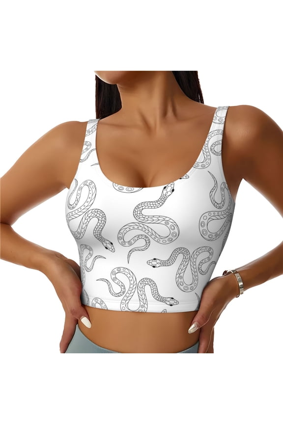 Hand Drawn Snake Print Workout Crop Tank Top for Women Racerback Yoga Tank Tops Athletic Sports Shirts Exercise Undershirts