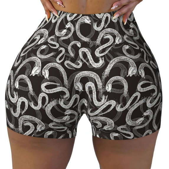 Kdxio Hand Drawn Snake Print Workout Shorts for Women Seamless Soft Smooth Gym Yoga Scrunch Active Shorts
