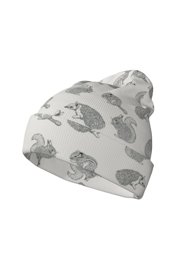 Hand Drawn Squirrel Winter Beanie for Men Women Beanie Knit Hat Cuffed Cap Beanie Knit Chunky Snow Cap
