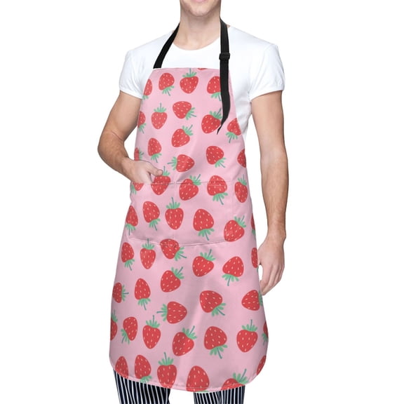 Kdxio Hand Drawn Strawberry Apron with Pockets Adjustable Kitchen Aprons for Men Women Waterproof Aprons for Cooking,Drawing,Crafting, Baking Household Cleaning