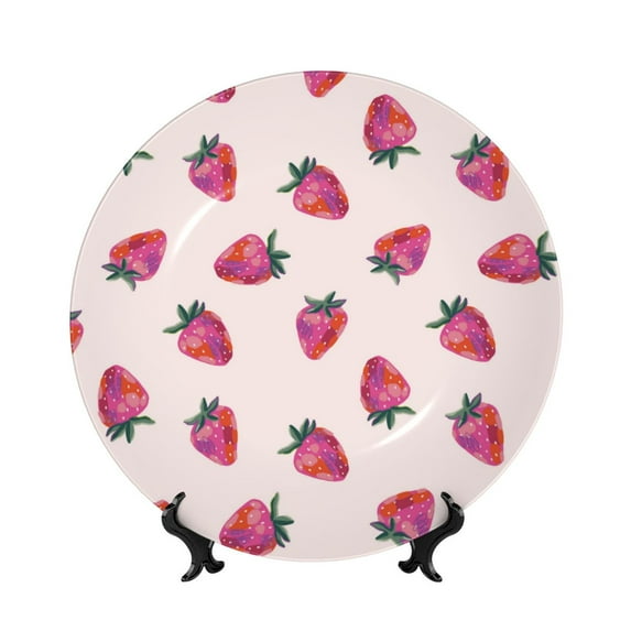 Kdxio Hand Drawn Strawberry Bone China Decorative Plate Ceramic Decorative Plate for Home Office Wall Stand Decorative Plates for Home Bedroom-6in