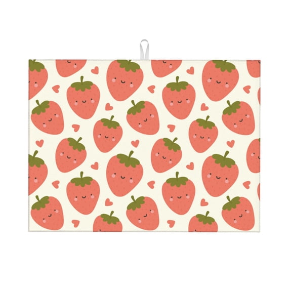 Kdxio Hand Drawn Strawberry for Dish Drying Mat,24*18 inch Absorbent Dish Drainer Kitchen Counter,Large Size Dish Drying Pad for Countertops,Draining Racks