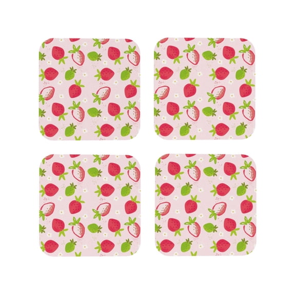 Kdxio Hand Drawn Strawberry Funny Coasters,4 Pcs Leather Coasters,Housewarming Gifts,Protect Furniture from Water Marks Scratch and Damage