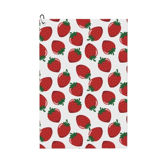 Kdxio Hand Drawn Strawberry Pattern Golf Towel (24" X 16") with Carabiner Clip - The Convenient Golf Cleaning Towel