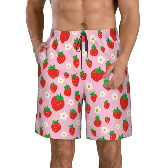Kdxio Hand Drawn Strawberry Pattern Mens Casual Shorts - Drawstring Summer Beach Sports Shorts for Men
