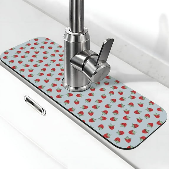 Kdxio Hand Drawn Strawberry Pattern Non-Slip Diatom Mud Faucet Drain Pad,Self Absorbent Mat for Kitchen Sink for Variety Kitchen & Bathroom Countertops