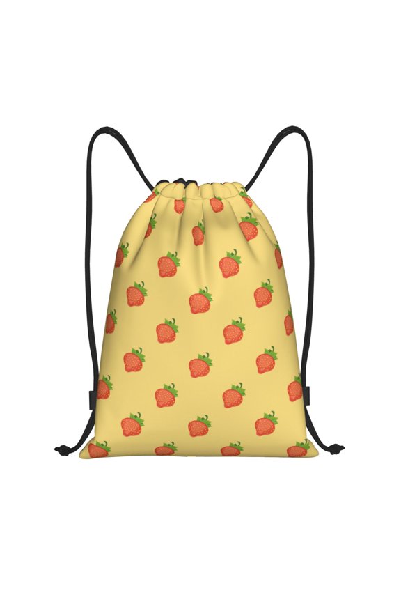 Hand Drawn Strawberry Print Drawstring Backpack Bag,Waterproof Draw String Back Sack, Gym Drawstring Bags Swim Bag For Unisex