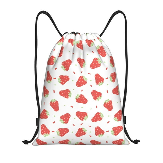 Kdxio Hand Drawn Strawberry Print Drawstring Backpack Bag,Waterproof Draw String Back Sack, Gym Drawstring Bags Swim Bag For Unisex